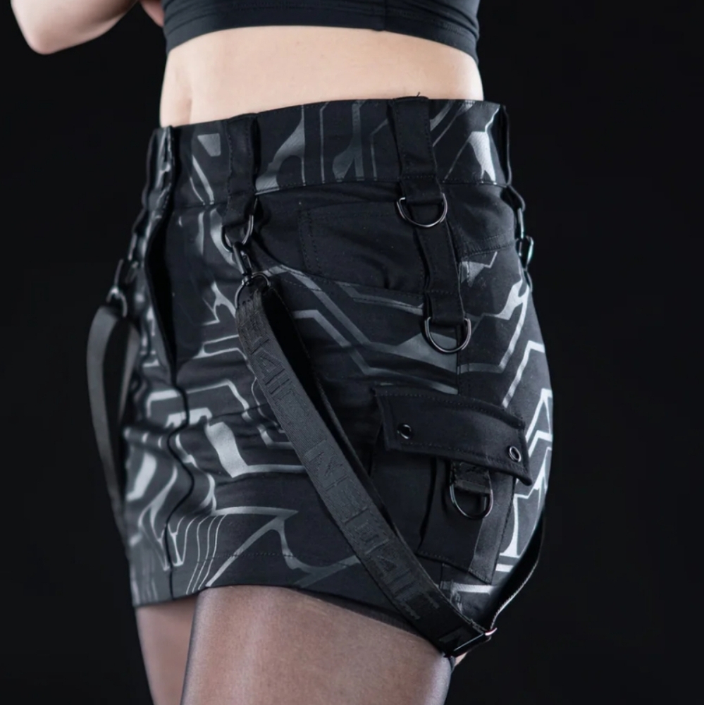 NWT NEO4IC Matrix Mini Skirt, Black Cargo Mini Skirt, Black Goth Mini Skirt - Picture 4 of 11